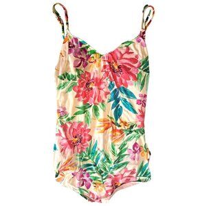 Maxine of Hollywood 16 Floral Print Swimsuit V-Neck Double Straps Soft Cup Bra